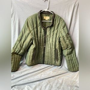 Michael Kors Womens Moto Olive Green Puffer Quilt Down Coat Jacket XL